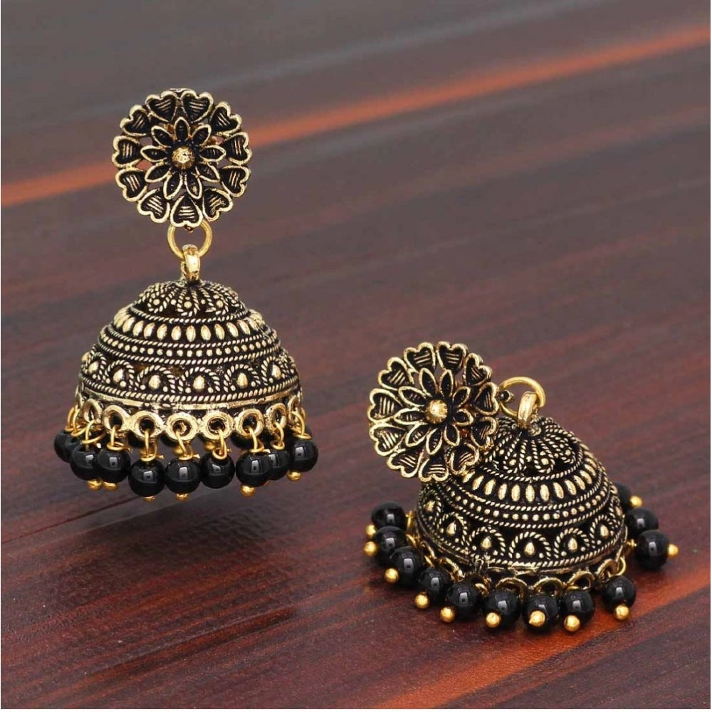 Glorious Rajasthani Traditional Wedding Collection Floral Design Gold Oxidised Black Color Jhumki Earrings