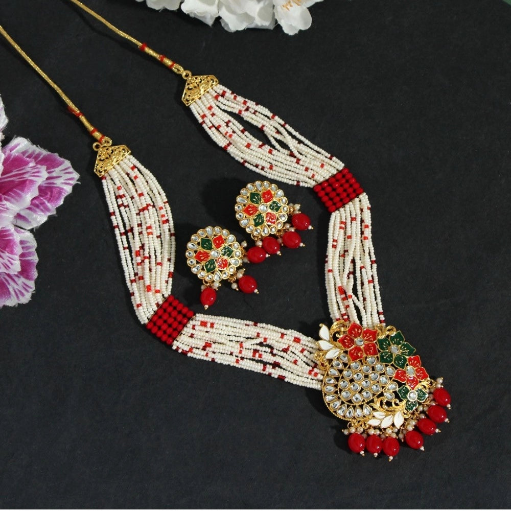 Fabulous Red Color Long Meenakari Necklace Set