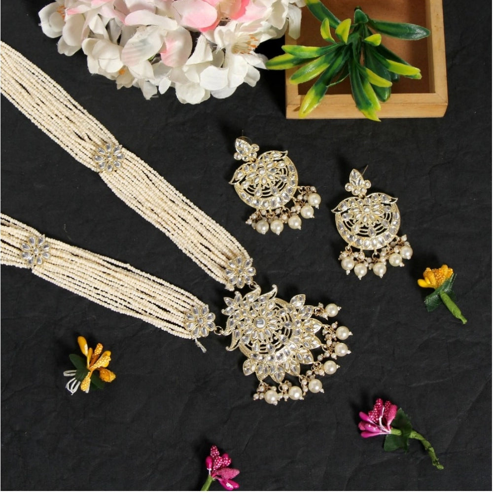 Fabulous White Color Kundan Long Necklace Set