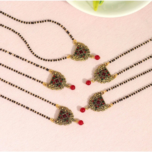 Delightful Maroon and Green Color 5 Piece Of Mangalsutra Combo