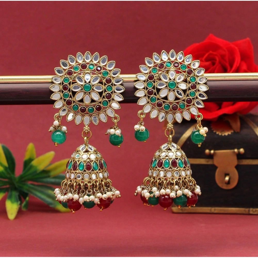 Fabulous Maroon and Green Color Mirror Earrings