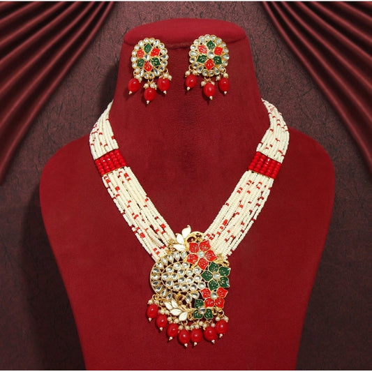 Fabulous Red Color Long Meenakari Necklace Set
