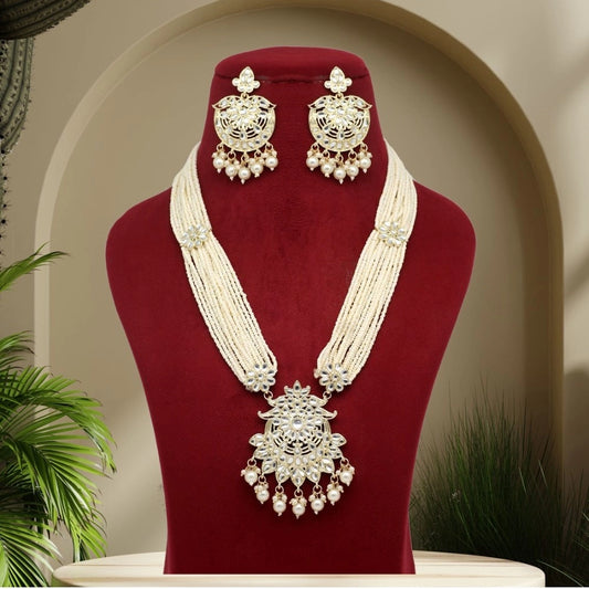 Fabulous White Color Kundan Long Necklace Set
