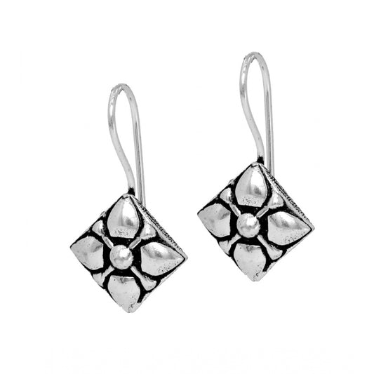 Glorious Square Shape Oxidised Silver Plated Stud Brass Earrings