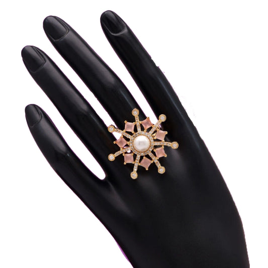 Gorgeous Pink Color American Diamond Finger Adjustable Ring