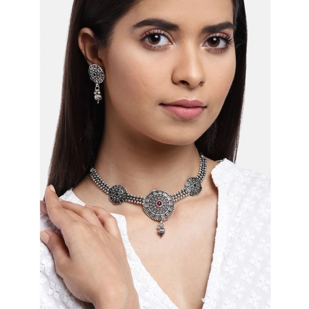 Glittering Silver Alloy Necklace and Earings Set