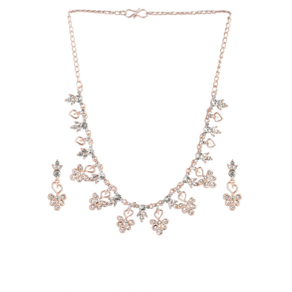 Incredible Women's Rose Gold Plated Brass Necklace and Earings Set