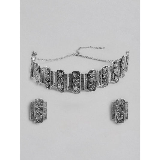 Royal Silver Alloy Necklace and Earings Set