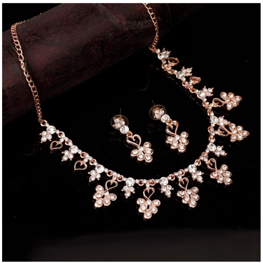 Incredible Women's Rose Gold Plated Brass Necklace and Earings Set
