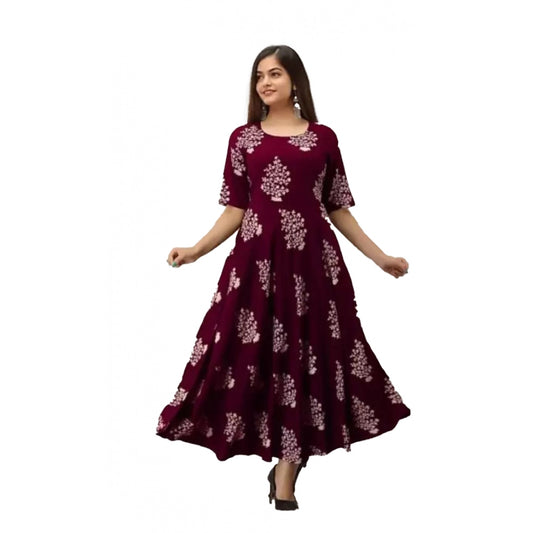 Ravishing Half Sleeve Floral Printed Rayon Anarkali Gown