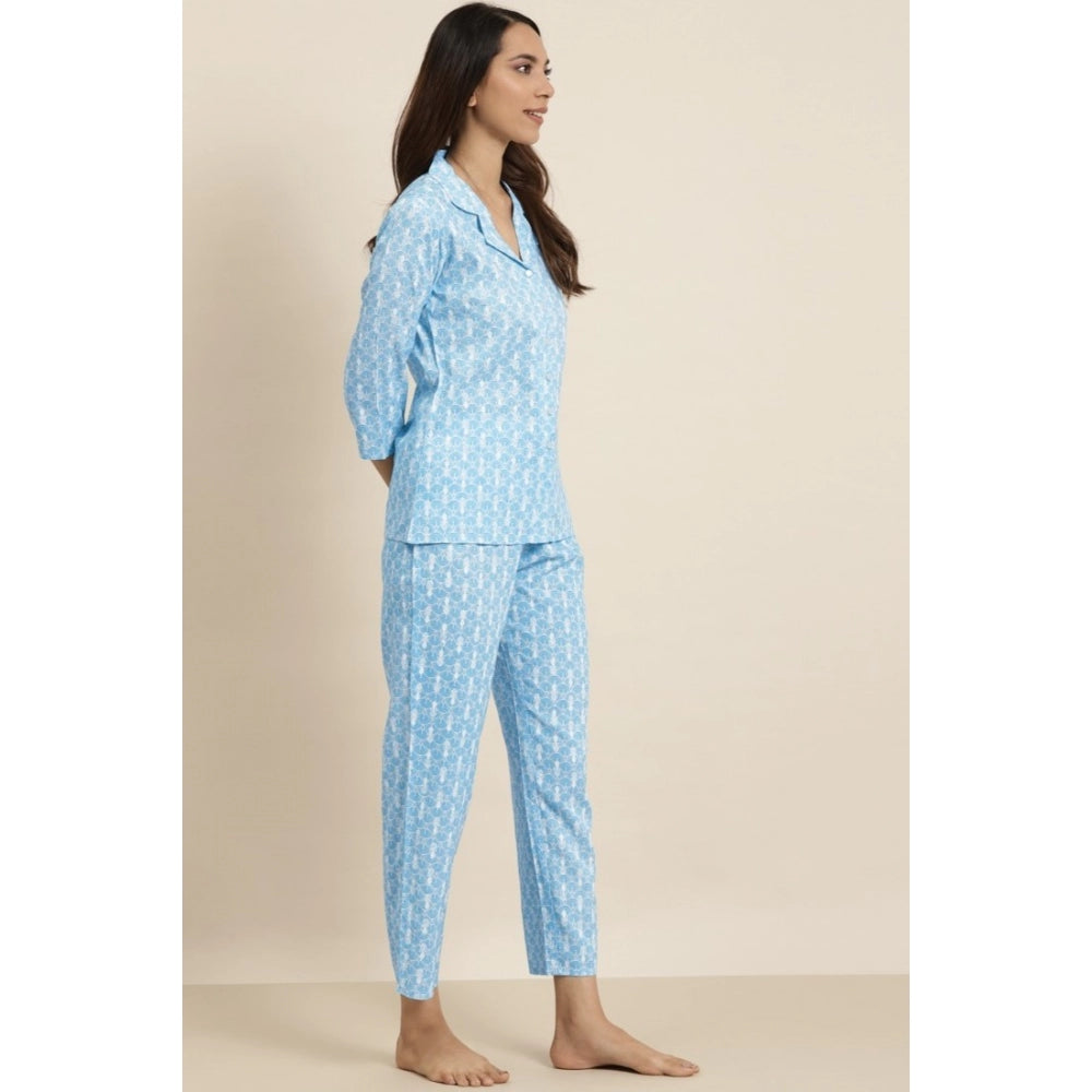Casual Floral Printed Rayon Shirt With Pyjama Pant Night Suit Set
