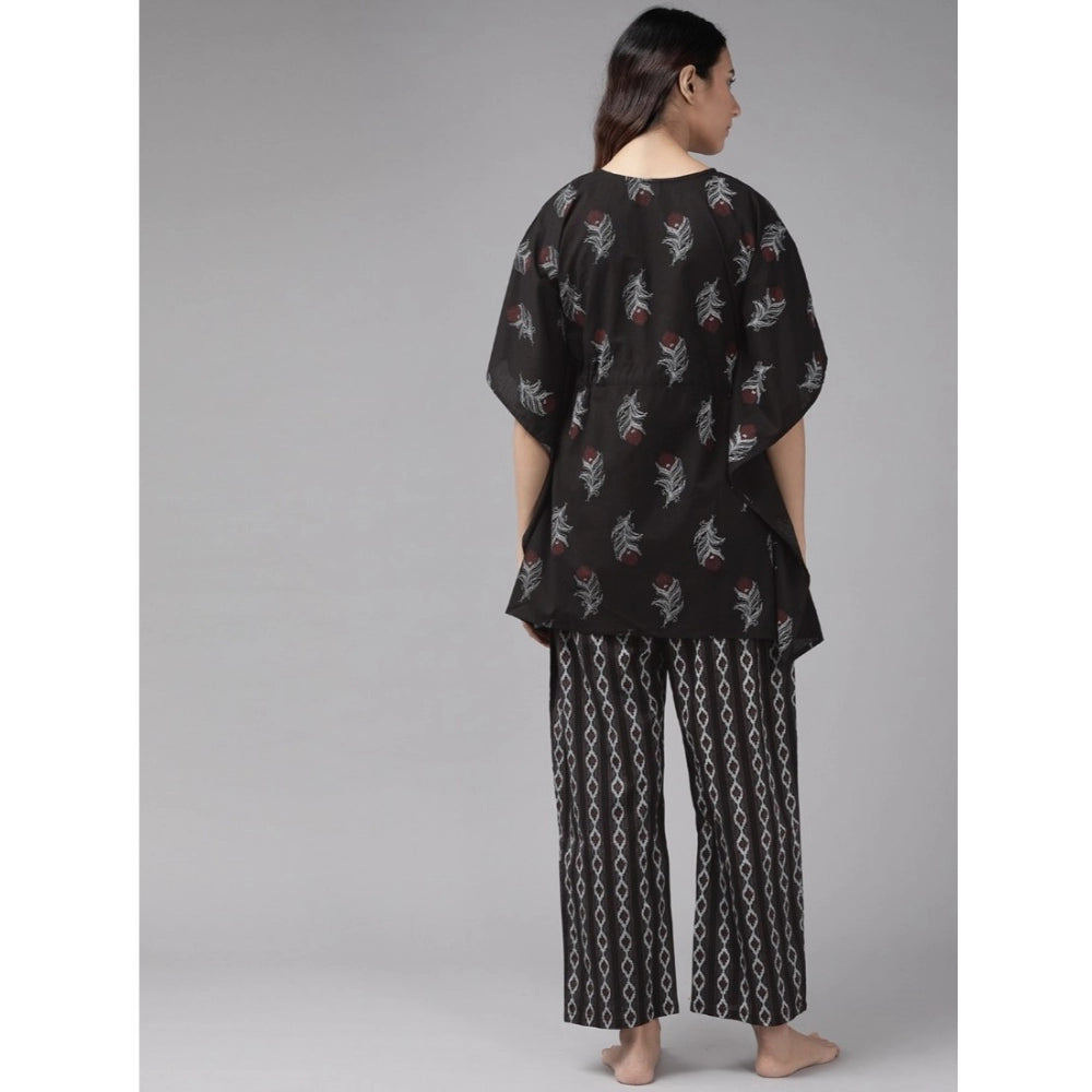 Casual Kimono Sleeve Floral Printed Cotton Pyjama Set