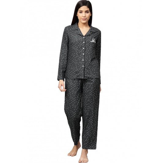 Casual Full Sleeves Polka Dot Printed Rayon Shirt With Pyjama Pant Night Suit Set