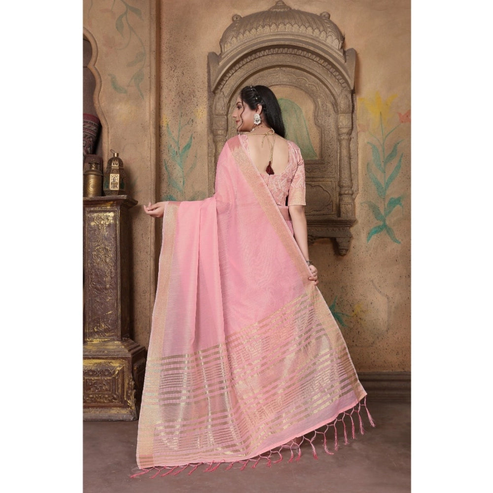 Beautiful Soft Linen Striped Saree With Blouse Piece