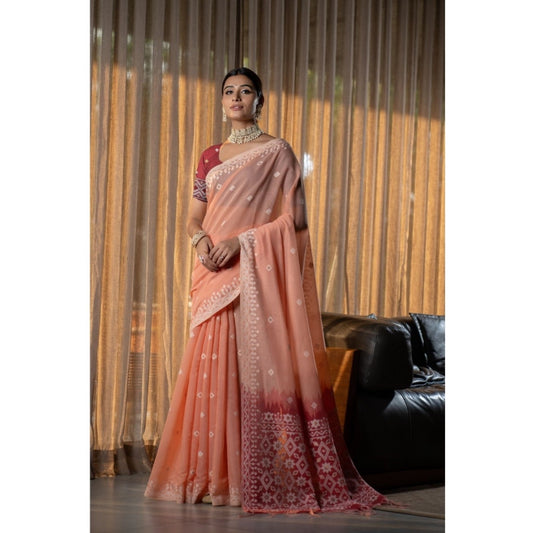 Designer Mulmul Cotton Printed Saree With Blouse Piece