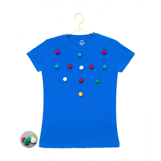 Attractive Girl's Casual Short Sleeve Pom Pom Balls Cotton T Shirt
