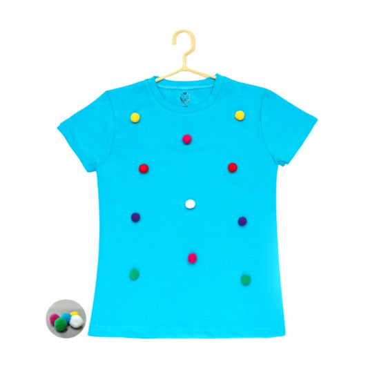 Attractive Girl's Casual Short Sleeve Pom Pom Balls Cotton T Shirt
