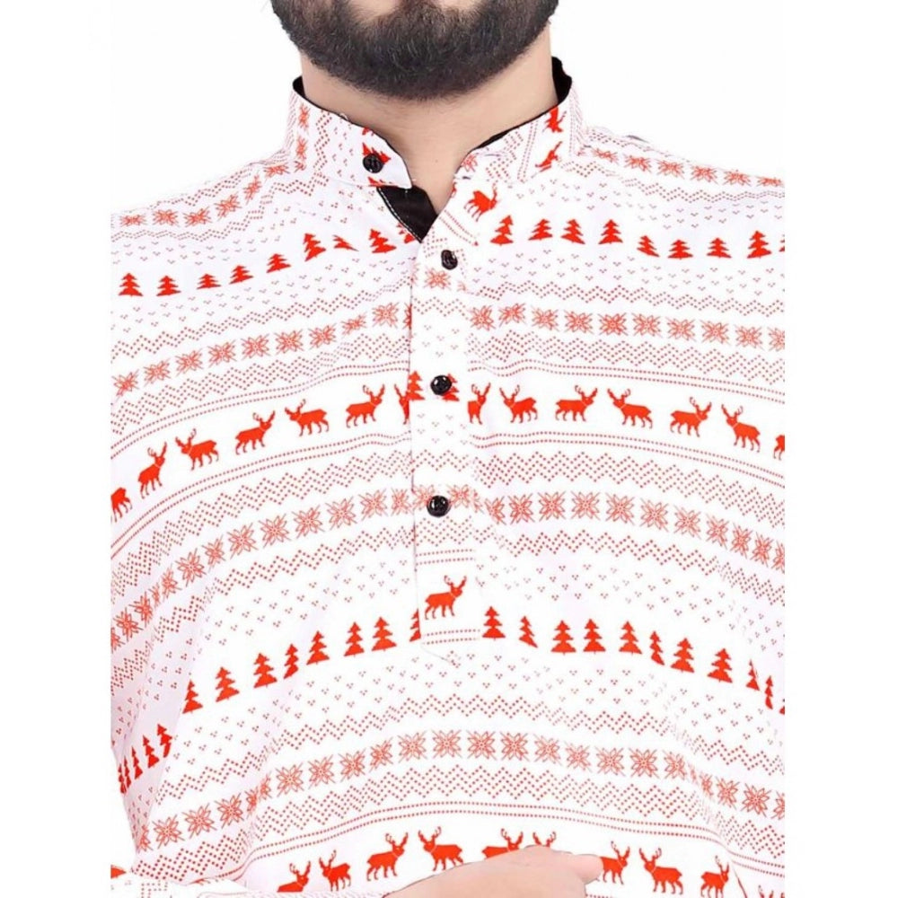 Men's Cotton Blended Printed Full Sleeve Short Kurta