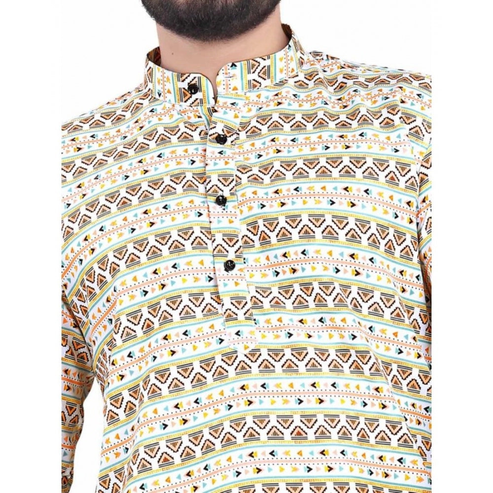 Men's Cotton Blended Printed Full Sleeve Short Kurta