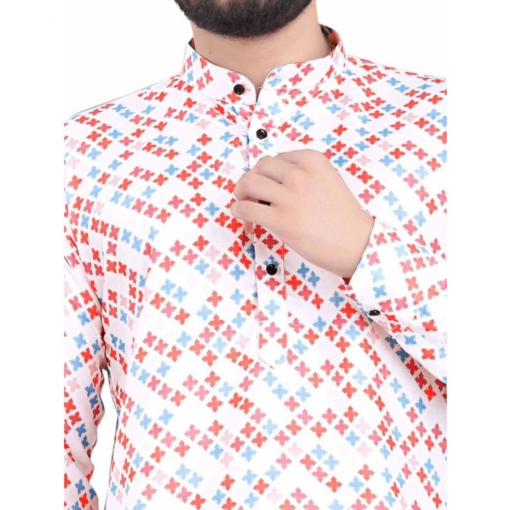 Men's Cotton Blended Printed Full Sleeve Short Kurta