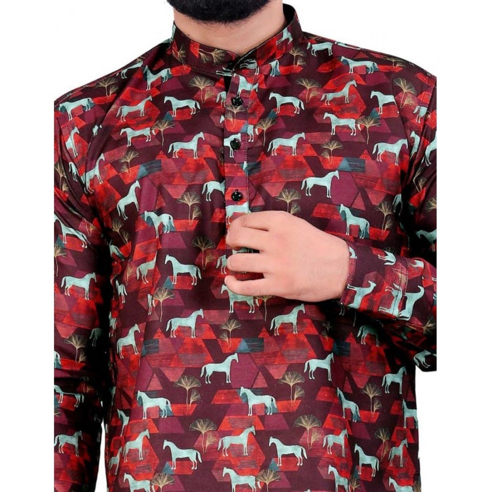 Men's Cotton Blended Printed Full Sleeve Short Kurta