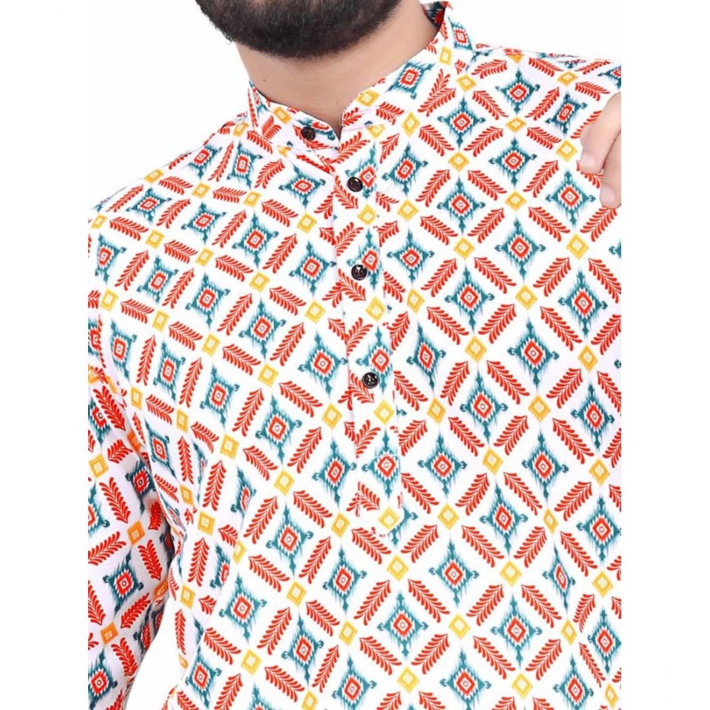 Men's Cotton Blended Printed Full Sleeve Short Kurta