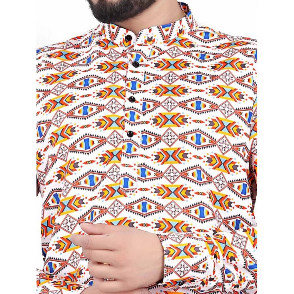 Men's Cotton Blended Printed Full Sleeve Short Kurta