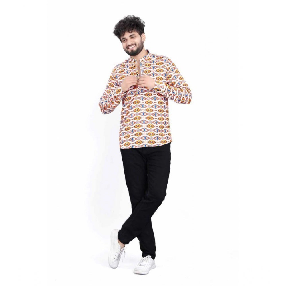 Men's Cotton Blended Printed Full Sleeve Short Kurta
