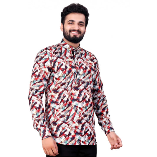 Men's Cotton Blended Printed Full Sleeve Short Kurta