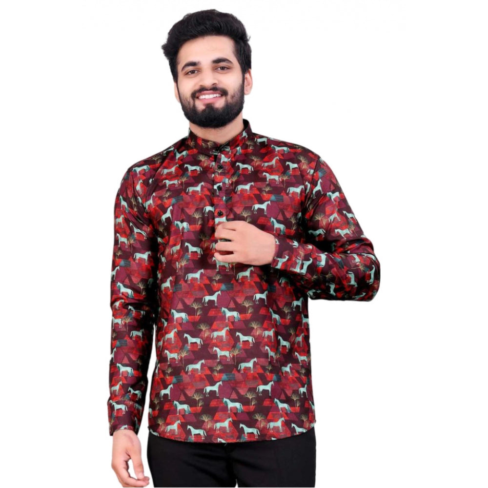 Men's Cotton Blended Printed Full Sleeve Short Kurta