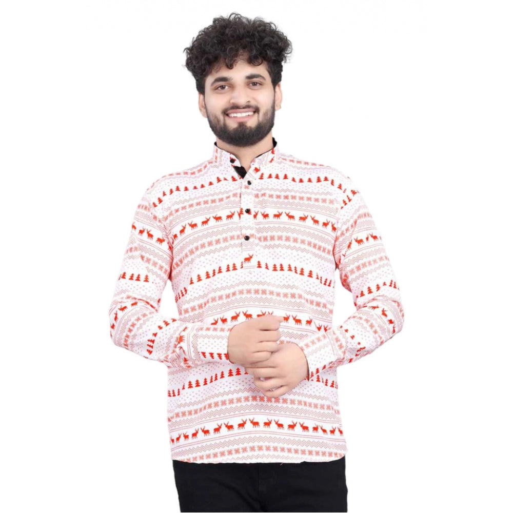 Men's Cotton Blended Printed Full Sleeve Short Kurta
