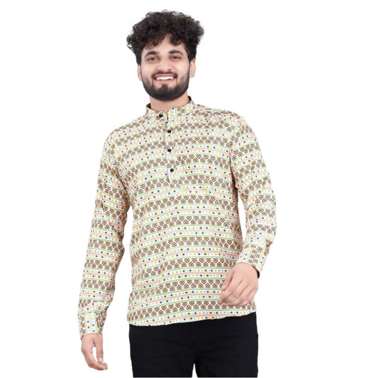 Men's Cotton Blended Printed Full Sleeve Short Kurta