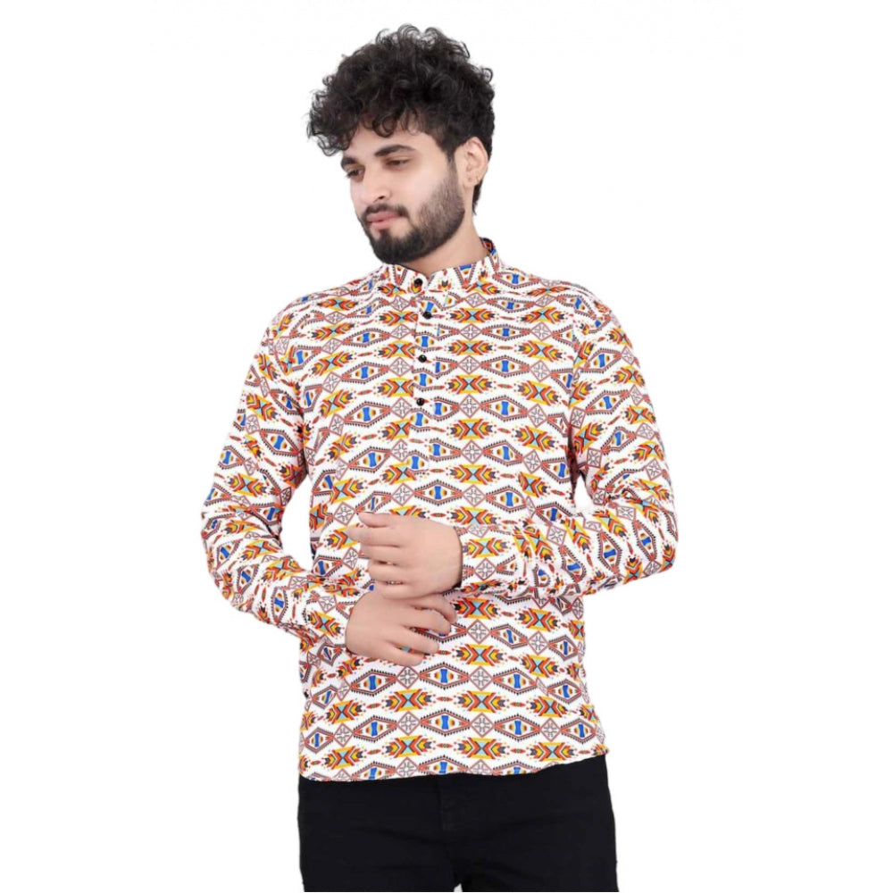 Men's Cotton Blended Printed Full Sleeve Short Kurta