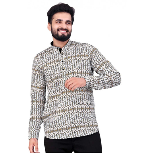 Men's Cotton Blended Printed Full Sleeve Short Kurta