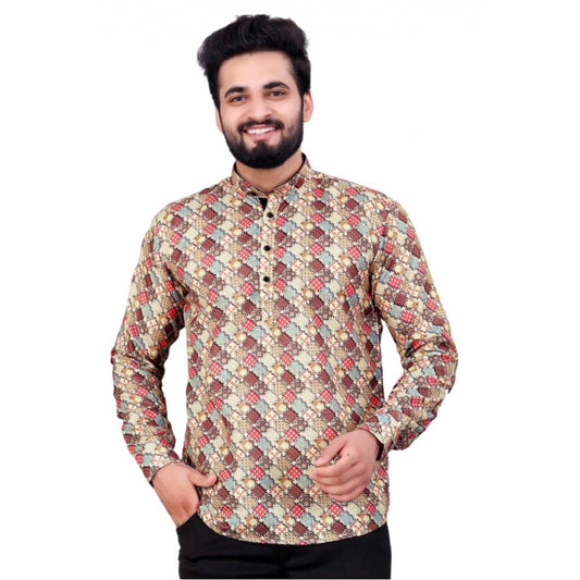 Men's Cotton Blended Printed Full Sleeve Short Kurta
