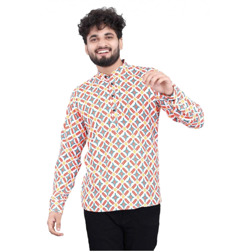 Men's Cotton Blended Printed Full Sleeve Short Kurta