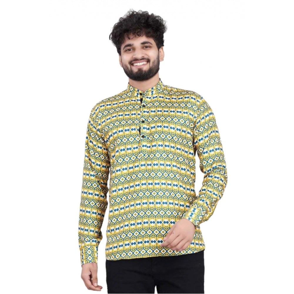 Men's Cotton Blended Printed Full Sleeve Short Kurta