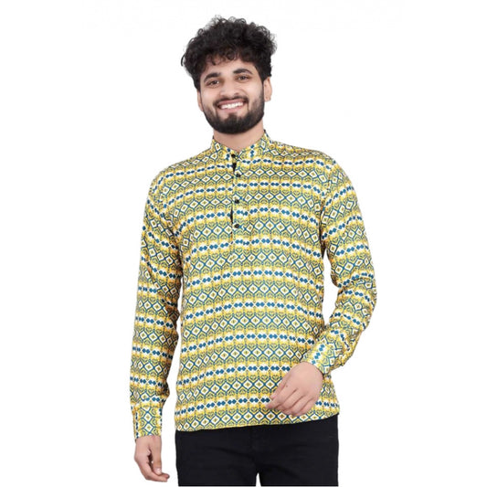 Men's Cotton Blended Printed Full Sleeve Short Kurta
