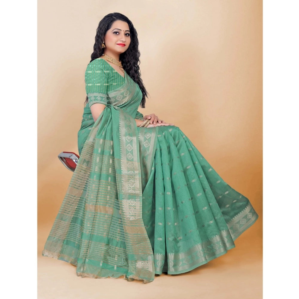 Sophisticated Silk Blend Woven Saree With Blouse Piece