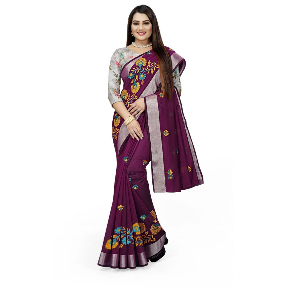Facinating Cotton Silk Embroidered Saree With Blouse Piece