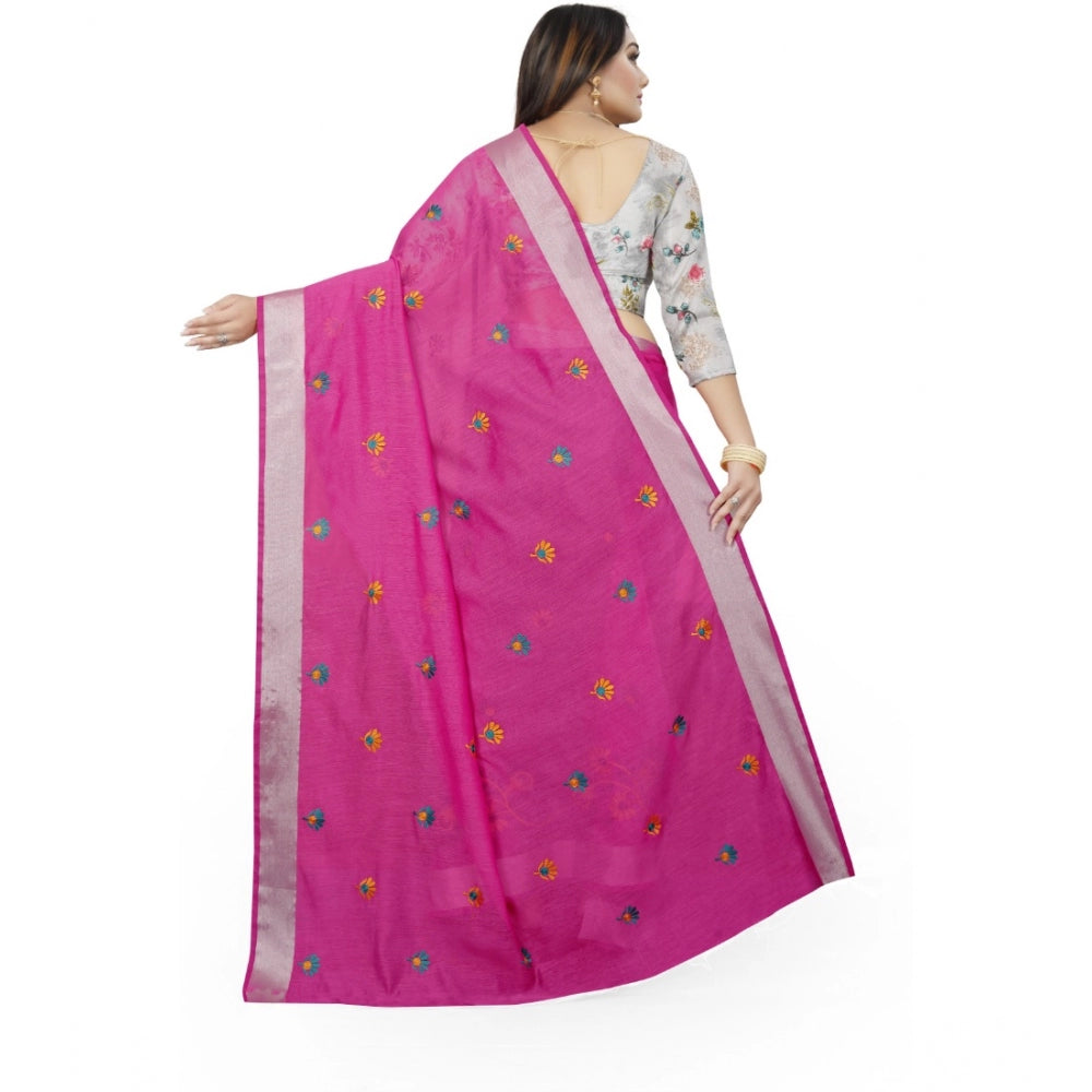 Facinating Cotton Silk Embroidered Saree With Blouse Piece