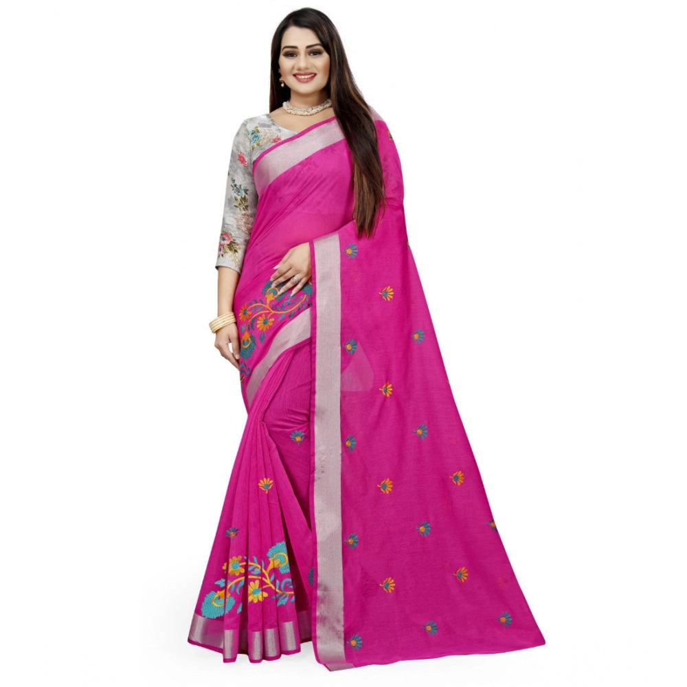 Facinating Cotton Silk Embroidered Saree With Blouse Piece