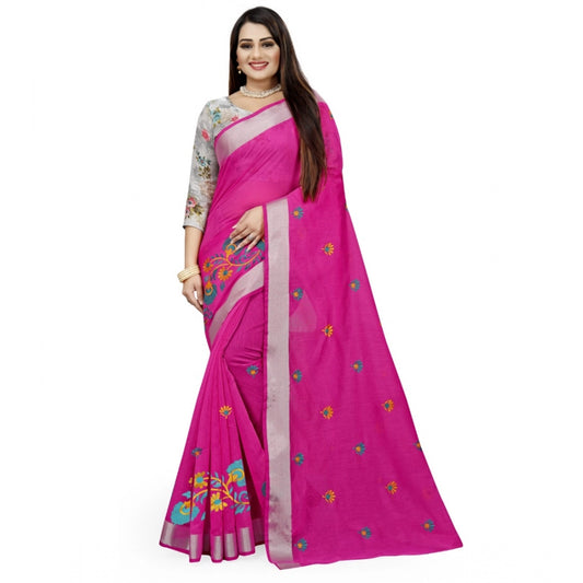 Facinating Cotton Silk Embroidered Saree With Blouse Piece