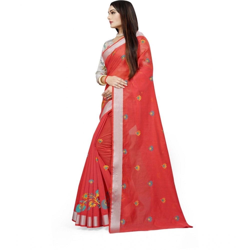 Facinating Cotton Silk Embroidered Saree With Blouse Piece