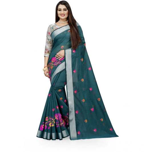 Facinating Cotton Silk Embroidered Saree With Blouse Piece