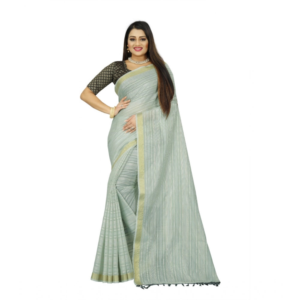 Gracious Cotton Blend Plain Saree With Blouse Piece