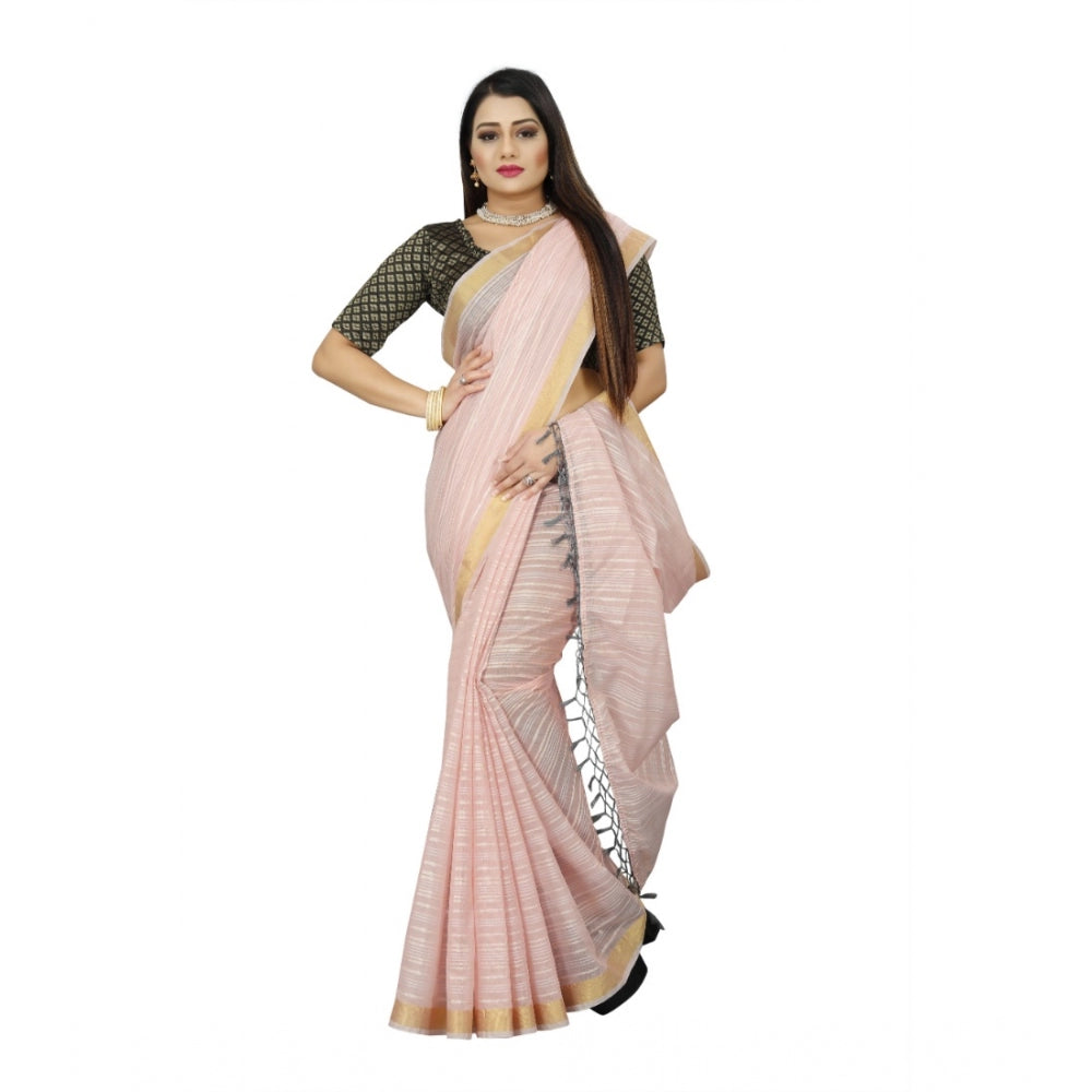 Gracious Cotton Blend Plain Saree With Blouse Piece