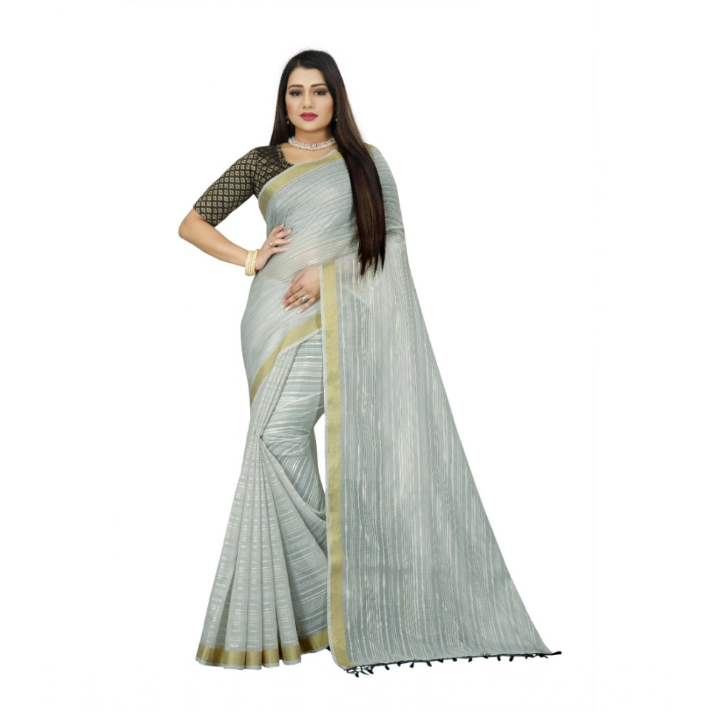 Gracious Cotton Blend Plain Saree With Blouse Piece