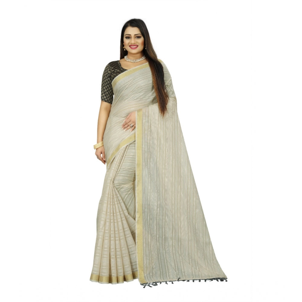 Gracious Cotton Blend Plain Saree With Blouse Piece