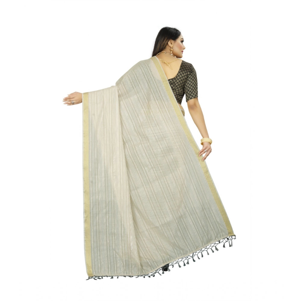 Gracious Cotton Blend Plain Saree With Blouse Piece